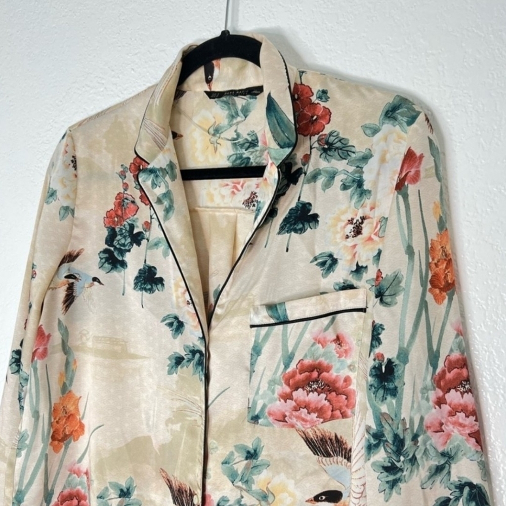 Zara Satin Oriental Japanesse Garden Floral PrintvShirt - Picture 4 of 8